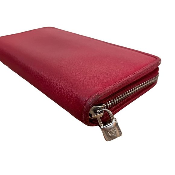 Wallet Long Zipper Red Leather Used Vintage - Picture 5 of 9